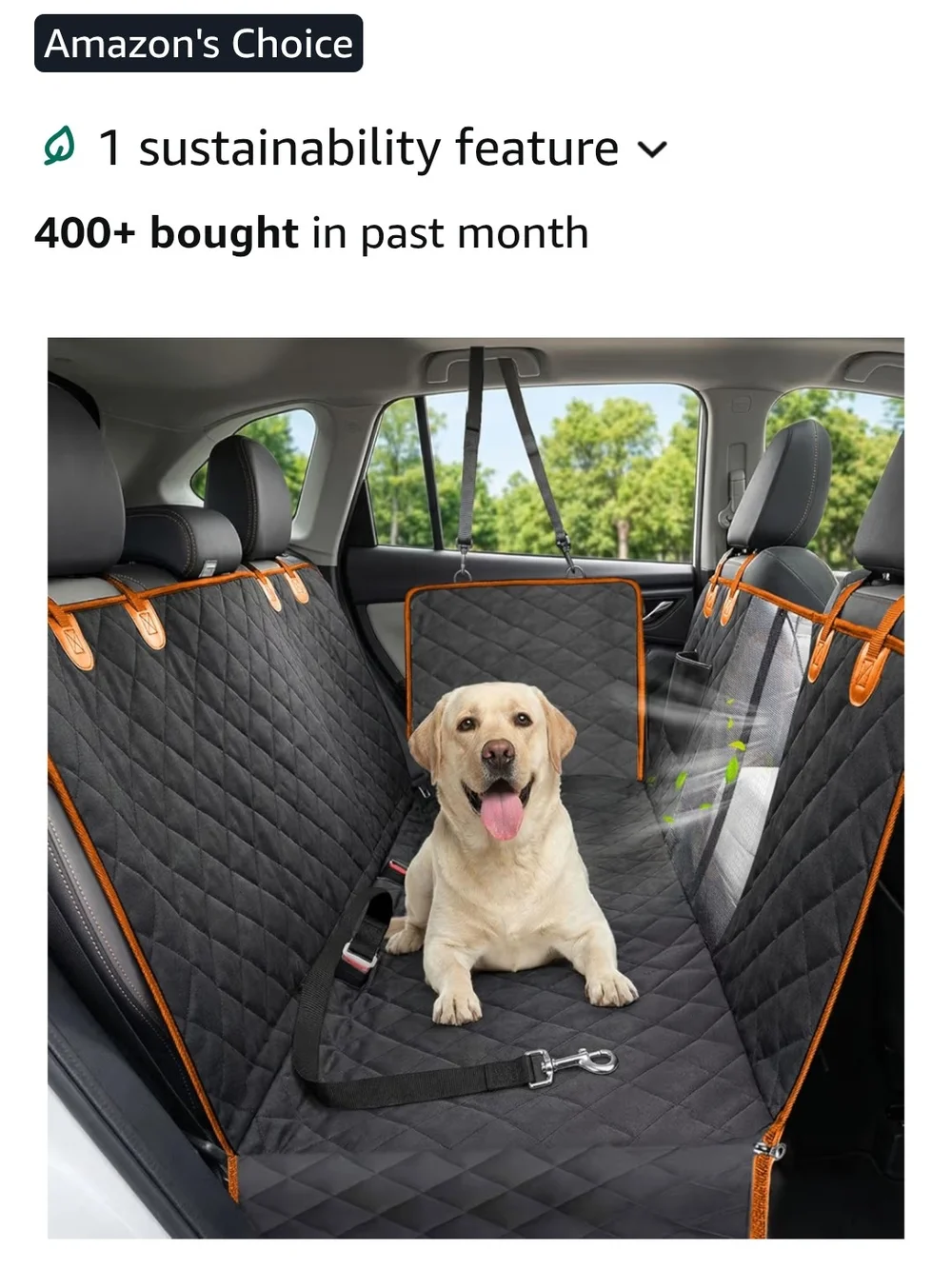 Quilted Black and Orange Dog Car Seat Cover - Protective Back Seat Protector